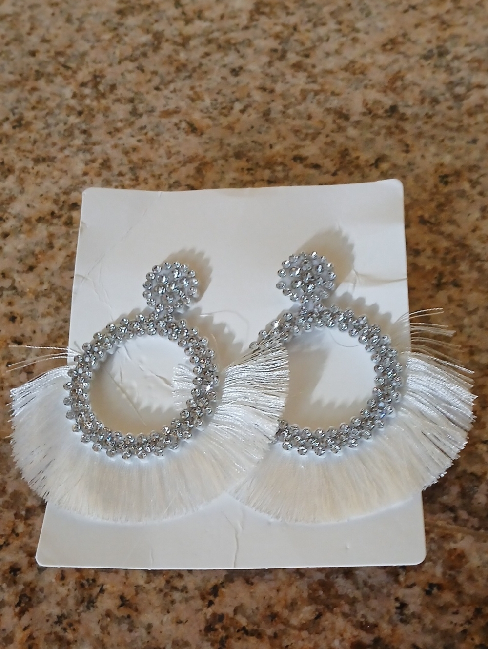 White Crystal Fringe Hoop Statement Earrings - Women Jewelry